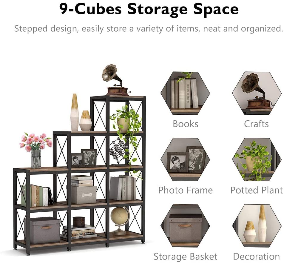 12 Shelves Bookshelf, Industrial Ladder Bookcase